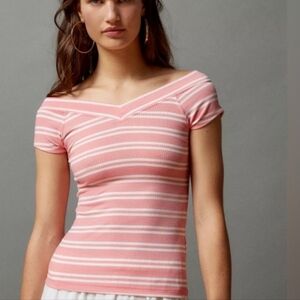 Urban Outfitters | BDG | Pink and White Striped Shannen Ribbed Top | Size Large